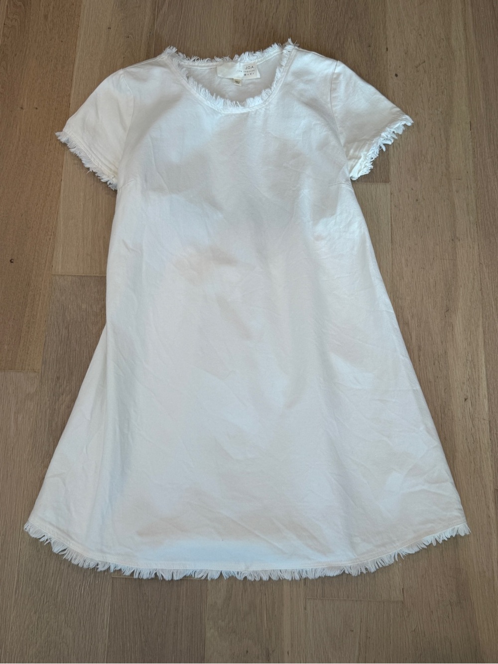 J.O.A Denim Frayed Edge White Dress 100% Cotton XS